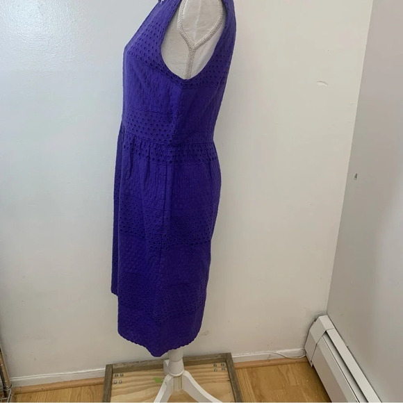 J Crew Dress Size 4 Purple Eyelet  Knee Length Sleeveless Sheath Pockets Cotton - Picture 9 of 14